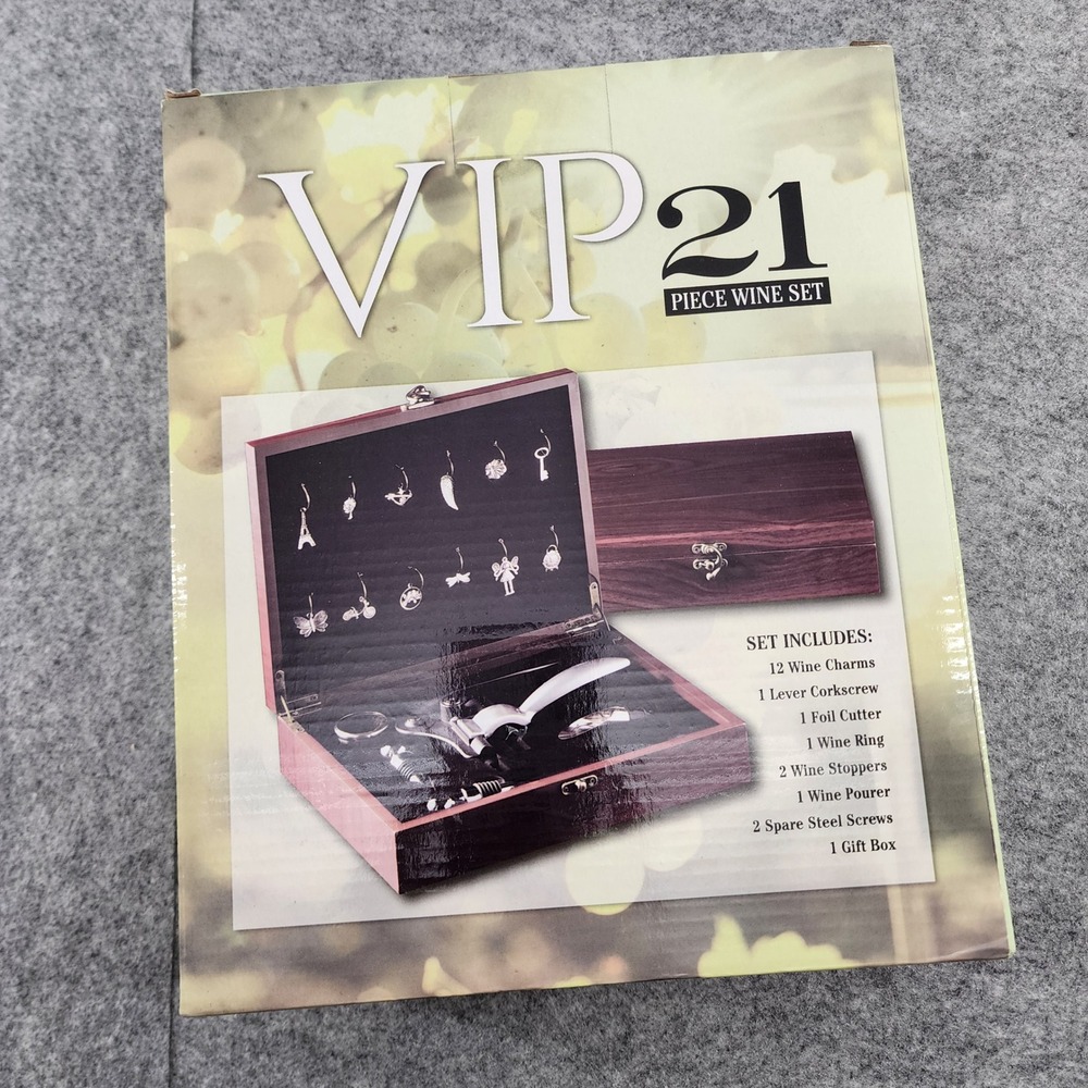 VIP 21 Piece Wine Set Silver Stainless Steel Lever Corkscrew Charms Gift Box Set
